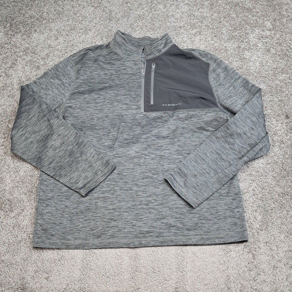 GH Bass & Co Mens Gray Space Dye Quarter Zip Pullover Sweater Large 7833